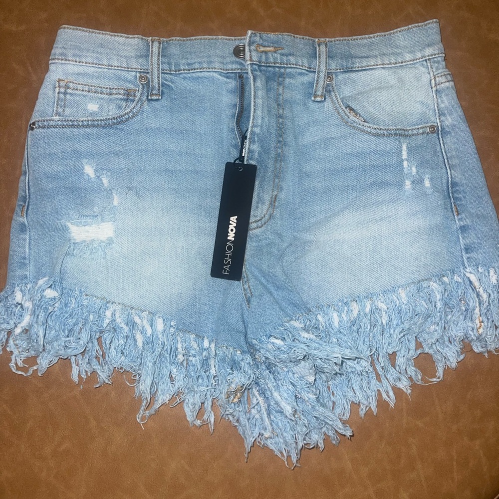 Fashion Nova Light Blue Distressed Denim Shorts